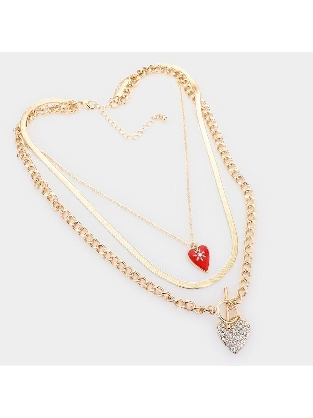 NEW Heart Pendant rhinestone Triple Layered Necklace